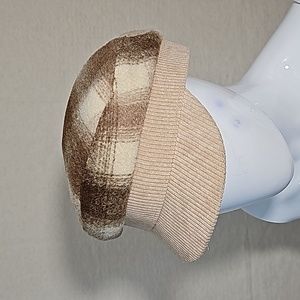 Brown/Cream/Tan Plaid Wool Blend Cabbie Newsboy Cap